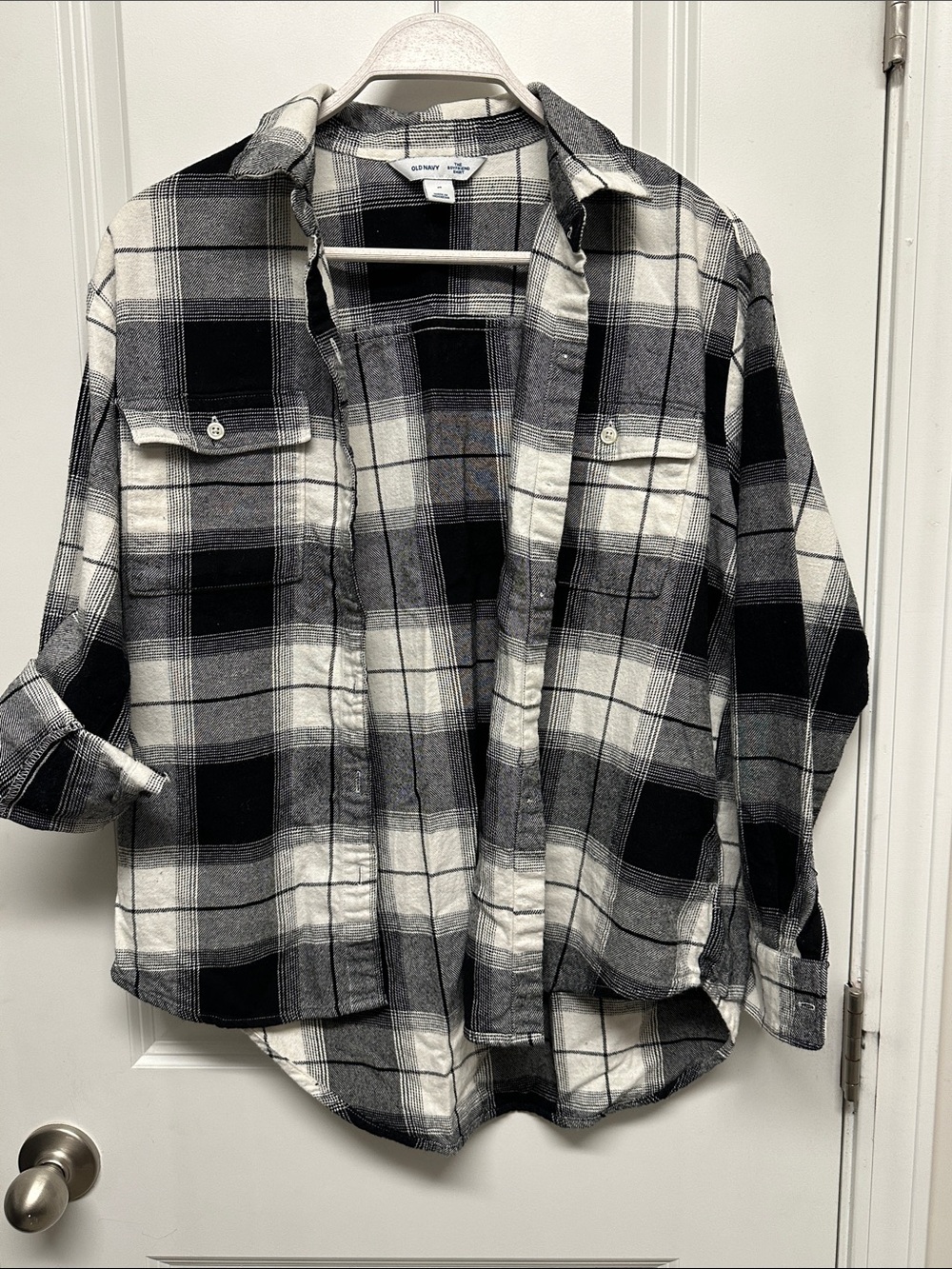 Old Navy Black and White Plaid Flannel Shirt